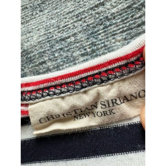 Christian Siriano Red White Very Dark Blue Striped Knot Front Tank Top Size M - Picture 3 of 6